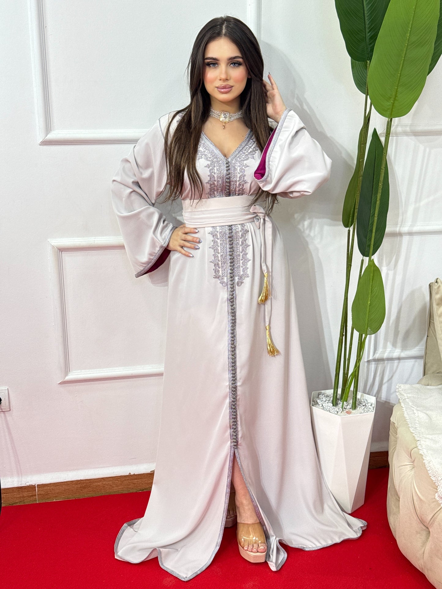 Caftan Rosa en Crêpe de Soie