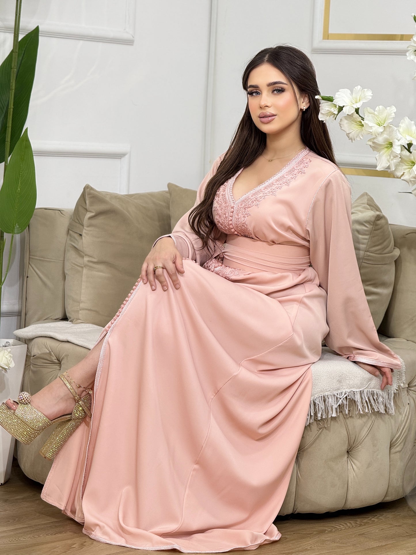 Caftan Rosa en Crêpe de Soie