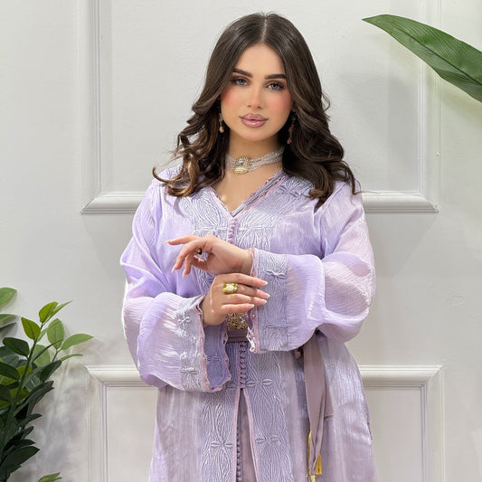 Caftan Manssouriya Organza Brodé – Satin & Cristaux