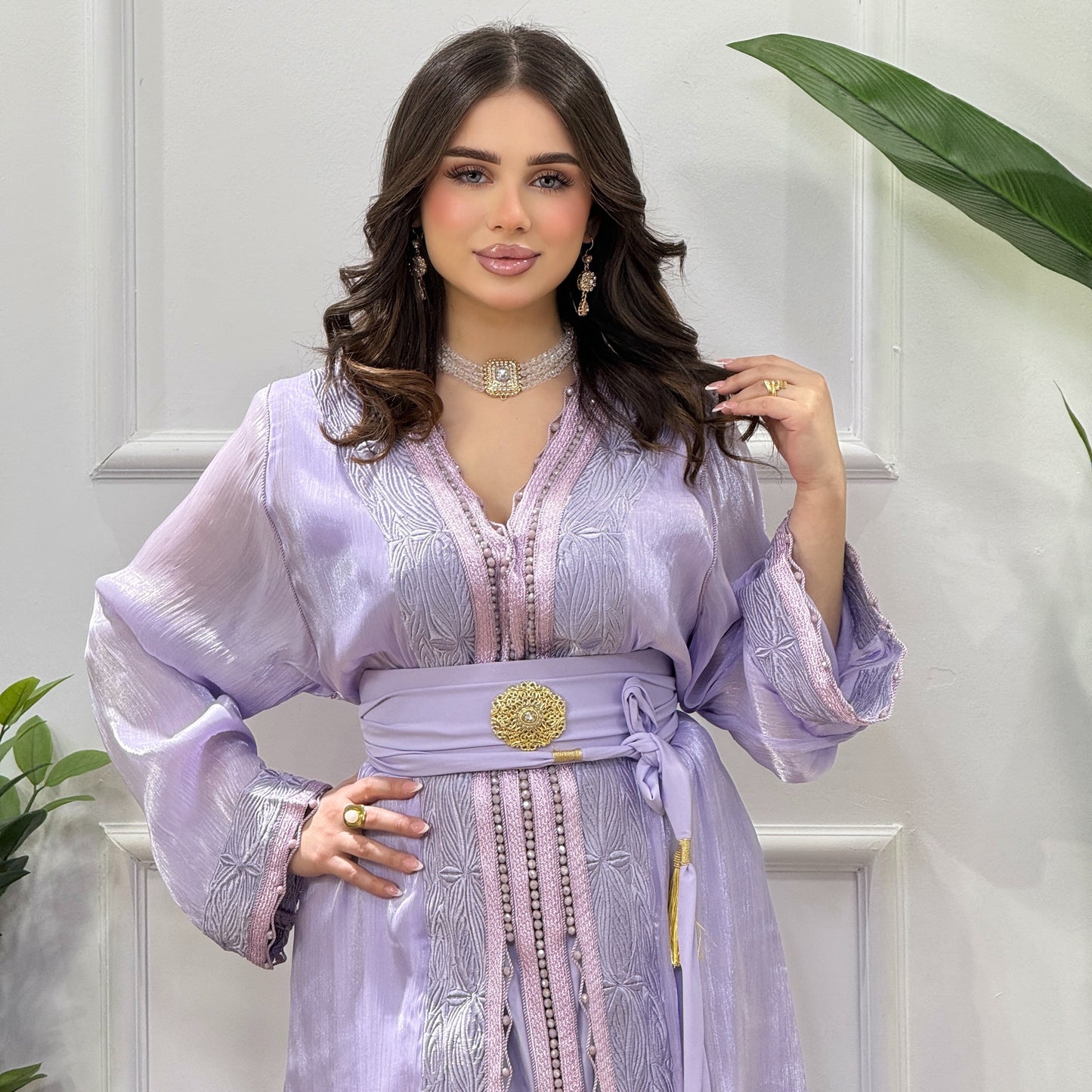Caftan 2 pièces en organza brodé – Élégance et raffinement