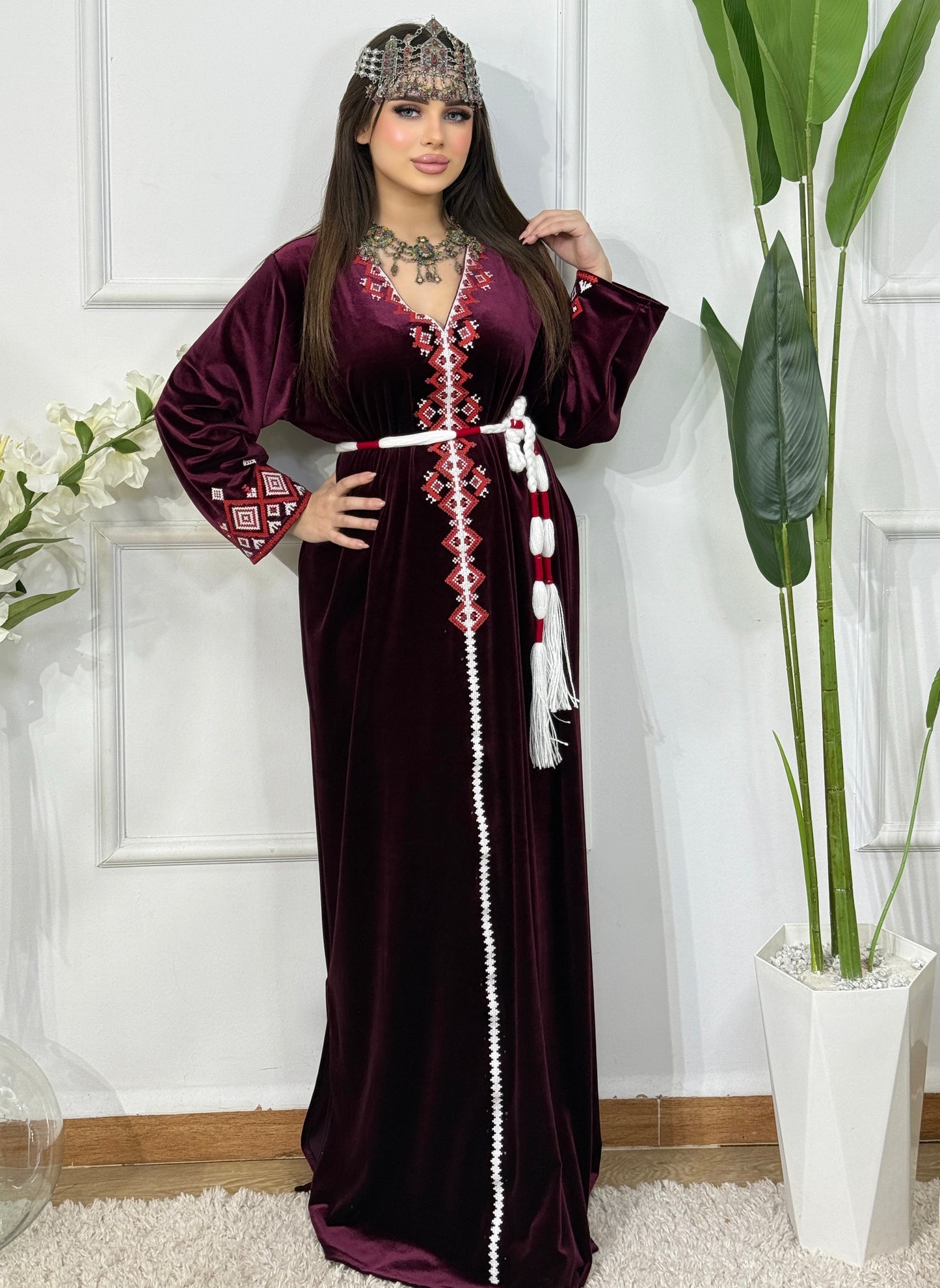 فستان بربري – مخمل عنابي