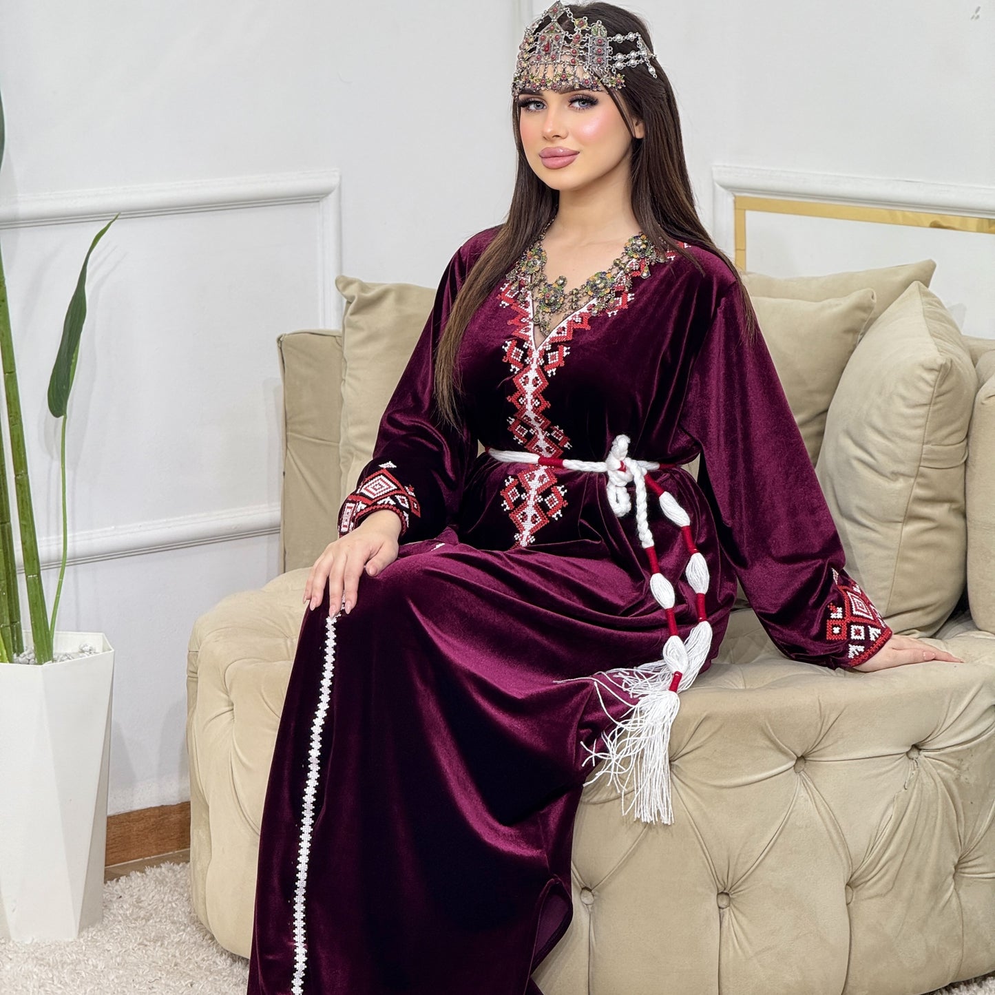 فستان بربري – مخمل عنابي