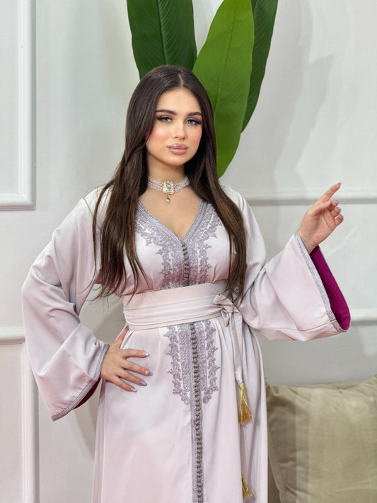 Caftan Rosa en Crêpe de Soie