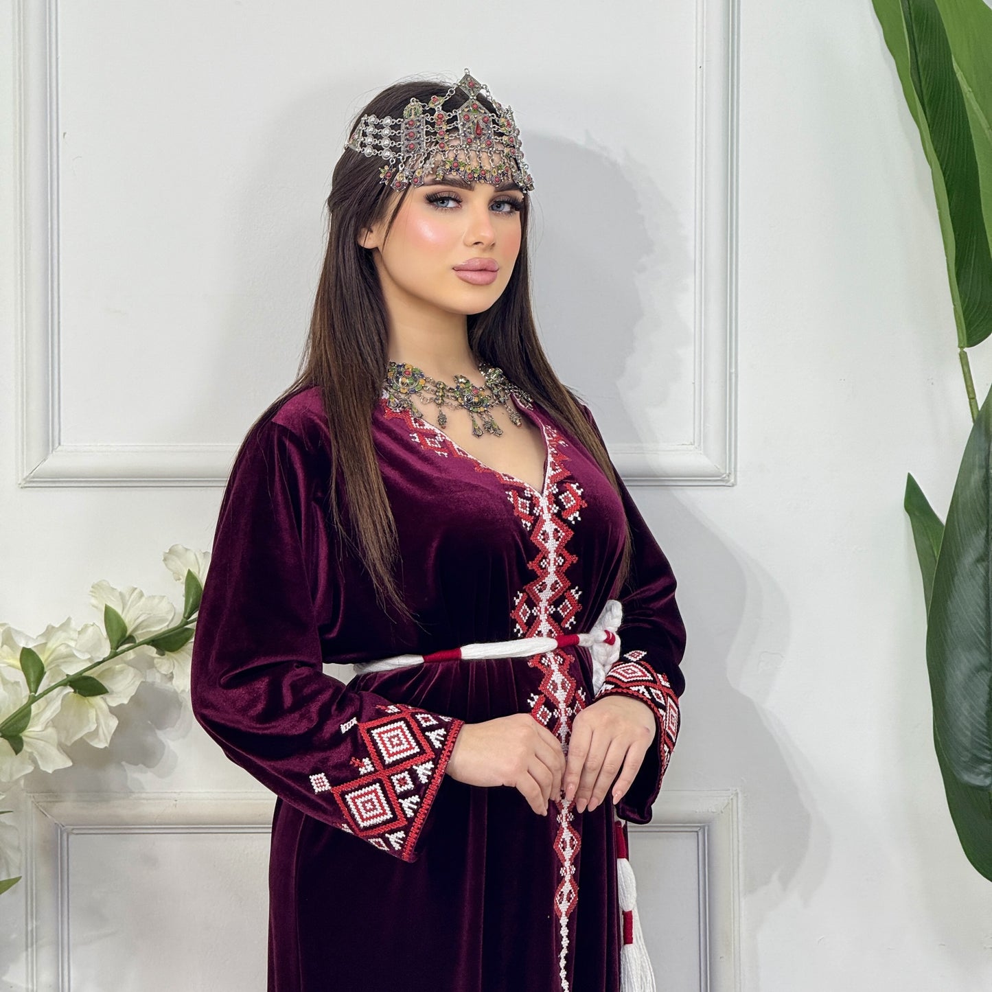 فستان بربري – مخمل عنابي