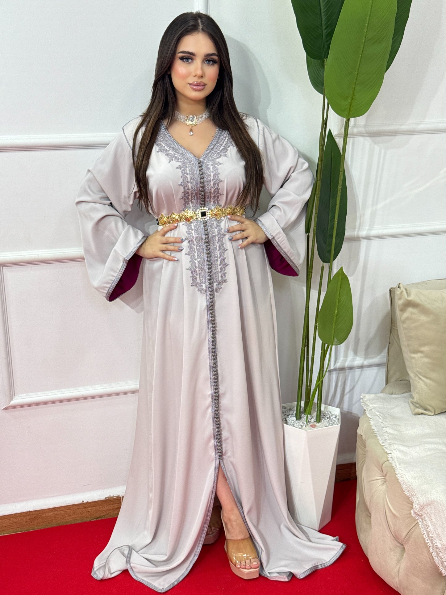 Caftan Rosa en Crêpe de Soie