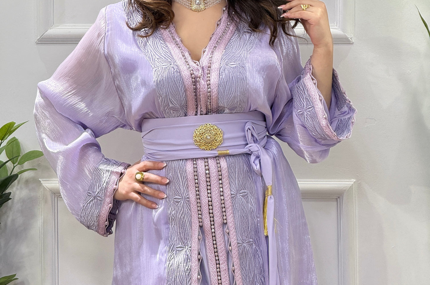 Caftan 2 pièces en organza brodé – Élégance et raffinement