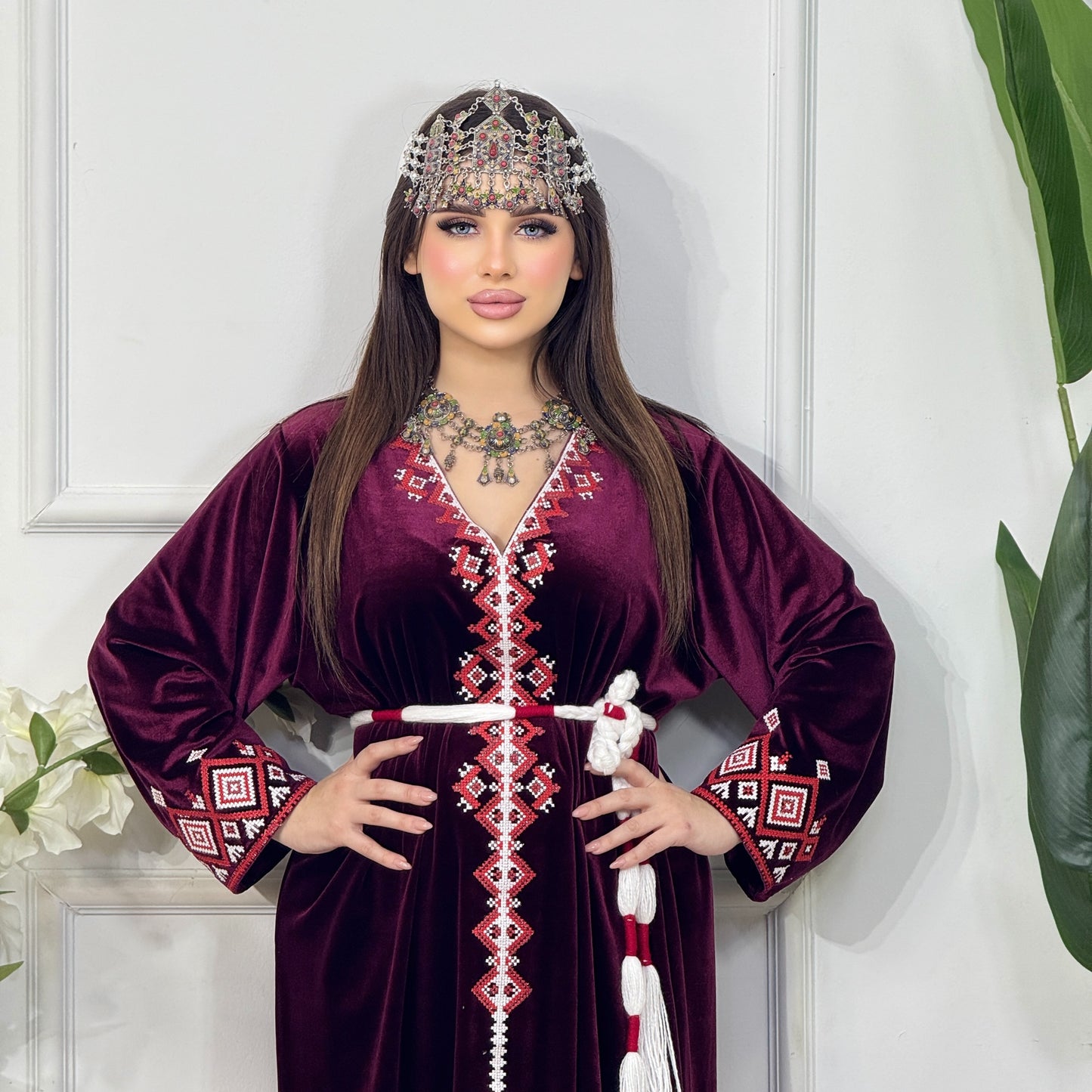 فستان بربري – مخمل عنابي