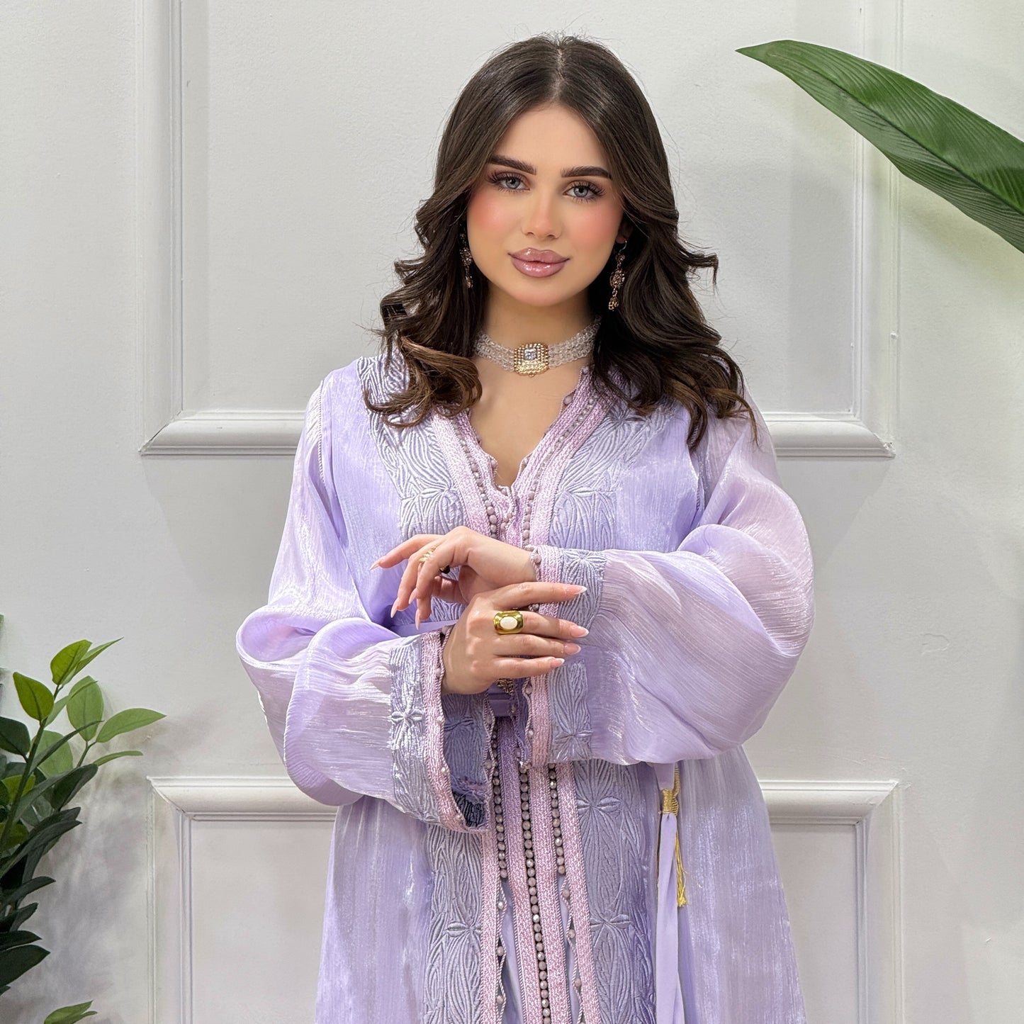 Caftan 2 pièces en organza brodé – Élégance et raffinement