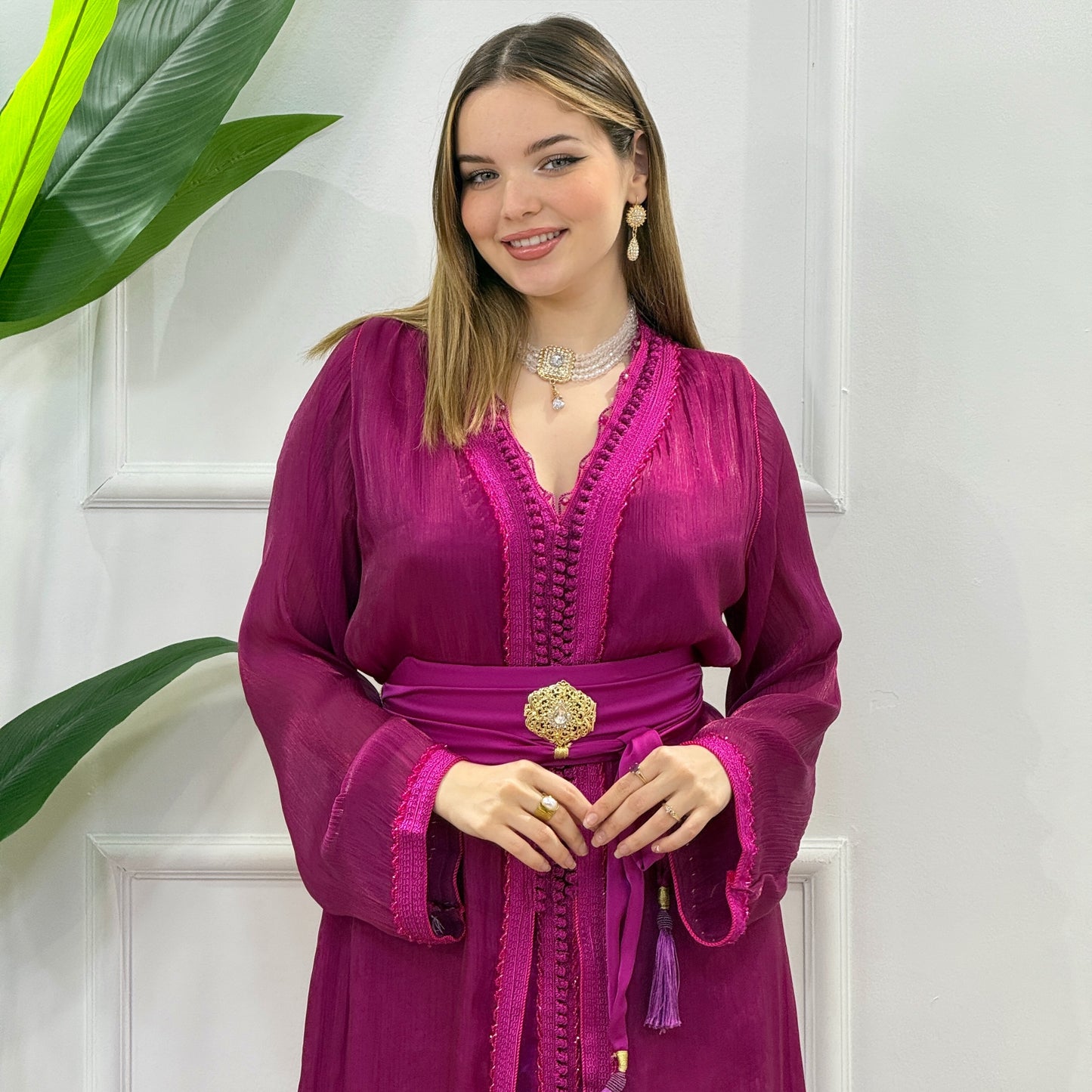 Caftan Organza Rose Fuchsia